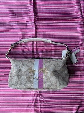 Coach Signature Canvas Mini Hobo with Pink and Lavender Center Stripe